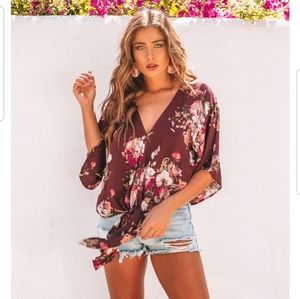 Vici LOVESTITCH Floral Tie Up Blouse